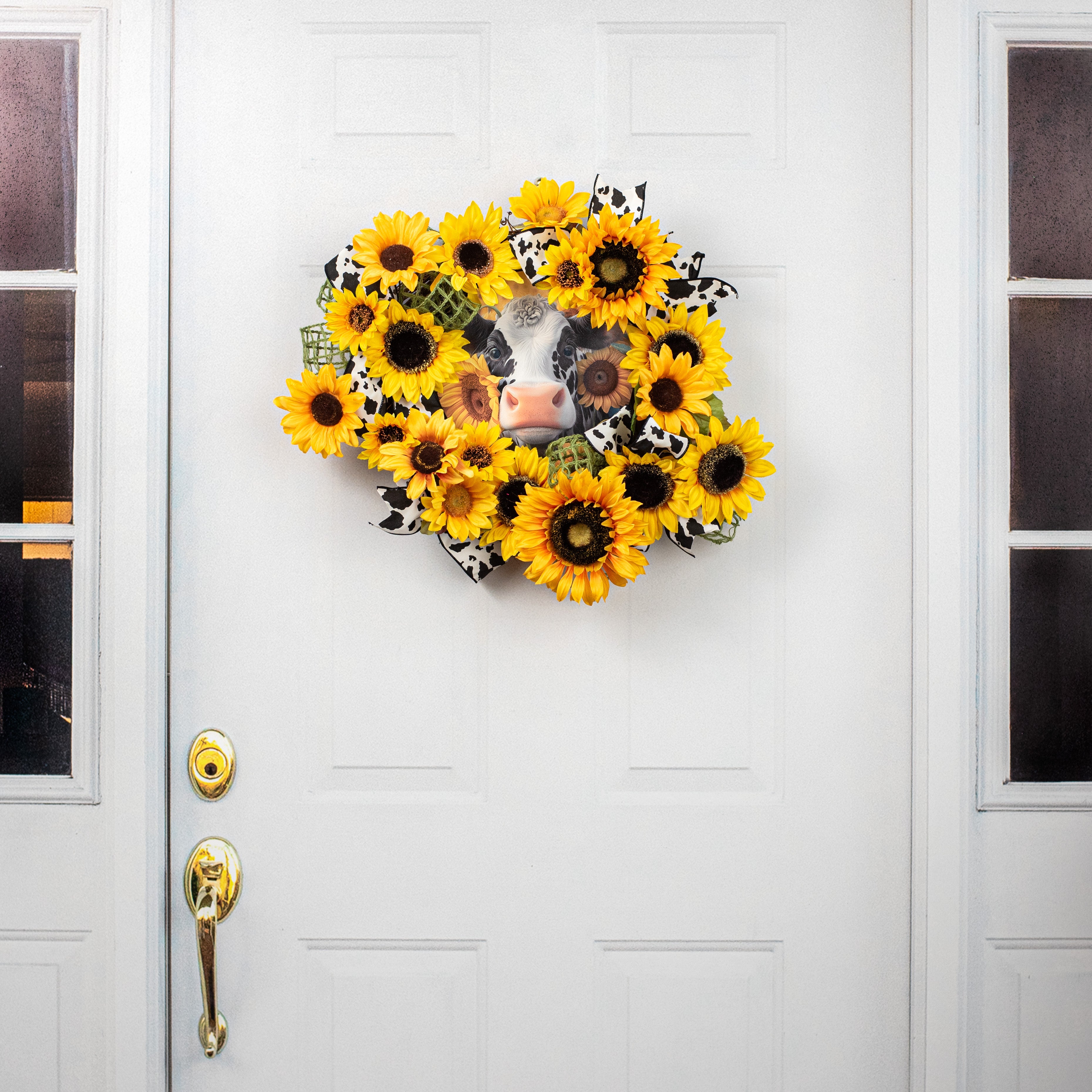 9.4" Round Waterproof Accent: Peeking Sunflower Cow detail photo 4
