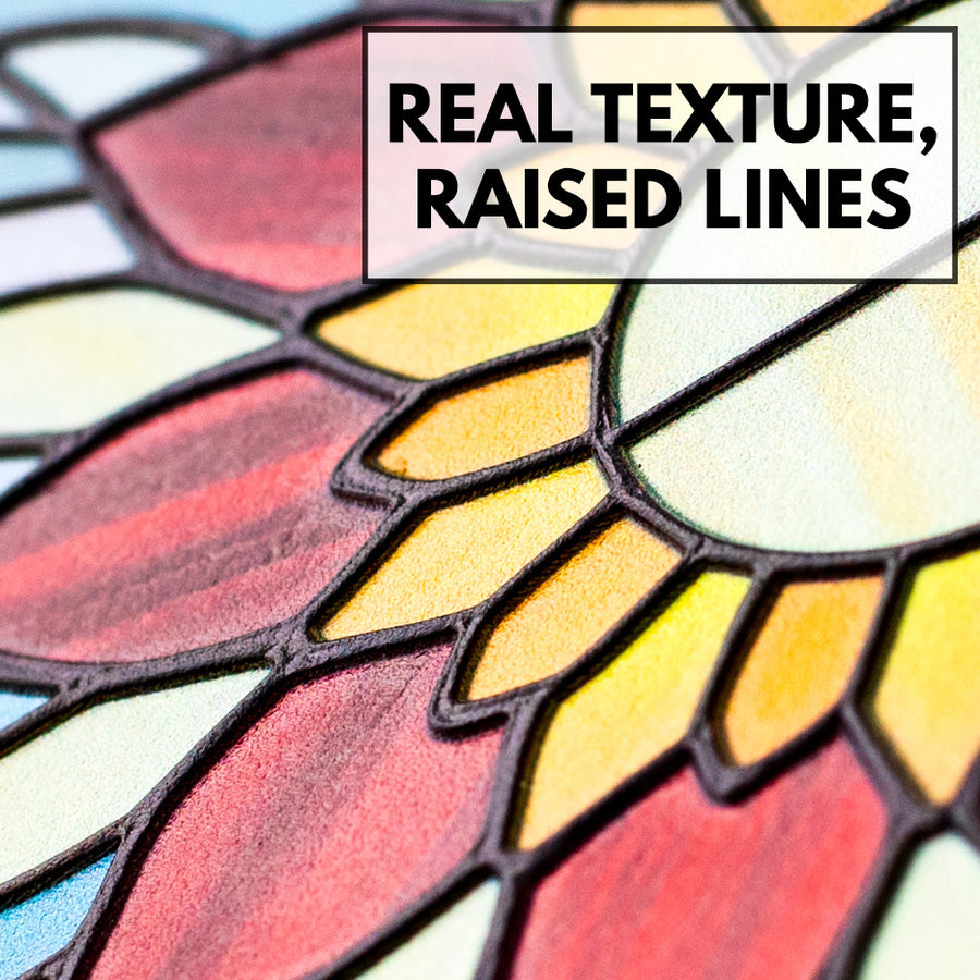 6" Round Waterproof Sign: 3-D Stained Glass Red & Blue Flower Lifestyle Photo