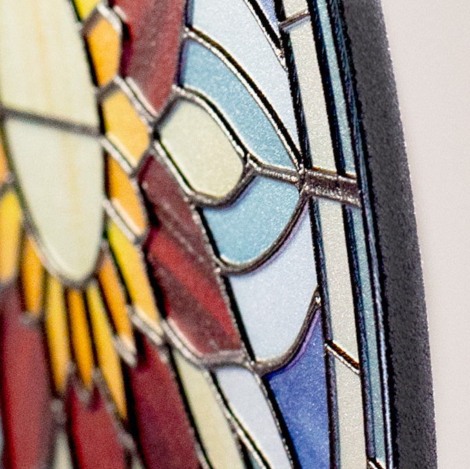 6" Round Waterproof Sign: 3-D Stained Glass Red & Blue Flower detail photo 6