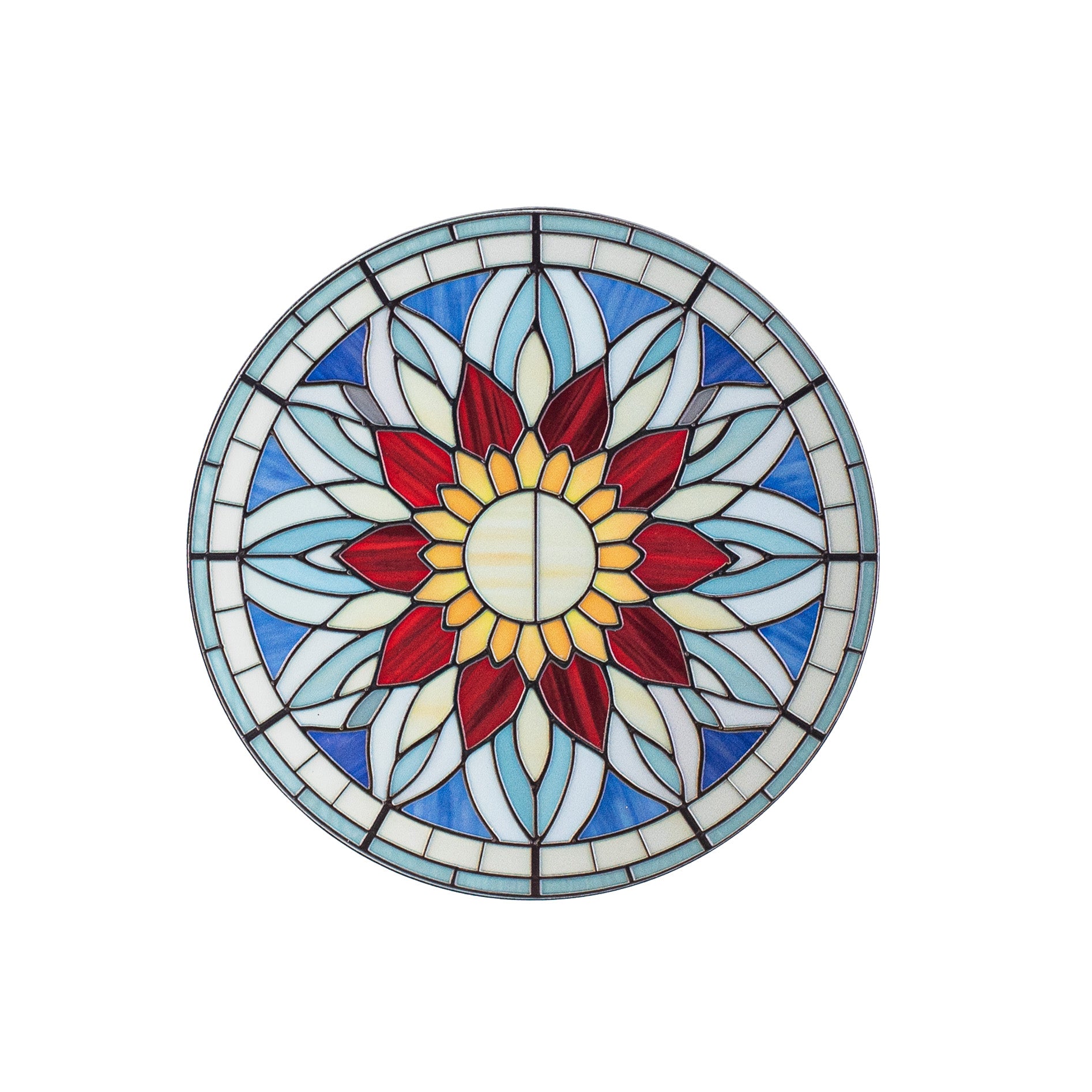 6" Round Waterproof Sign: 3-D Stained Glass Red & Blue Flower Item Number: CD1072NH