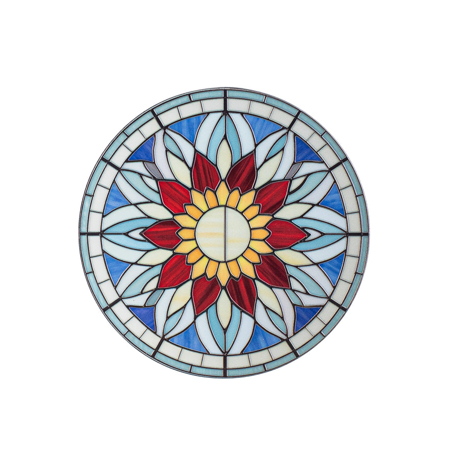 6" Round Waterproof Sign: 3-D Stained Glass Red & Blue Flower Item Number: CD1072NH