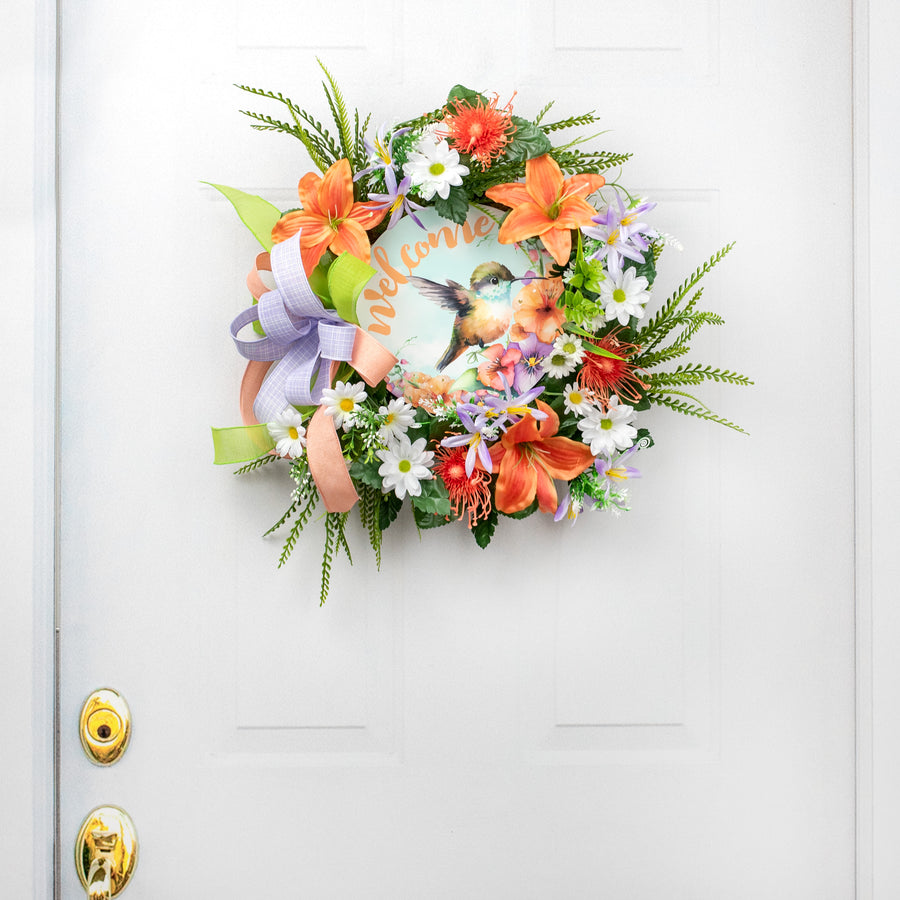 9.4" Round Waterproof Sign: Baby Hummingbird Welcome Blue detail photo 4