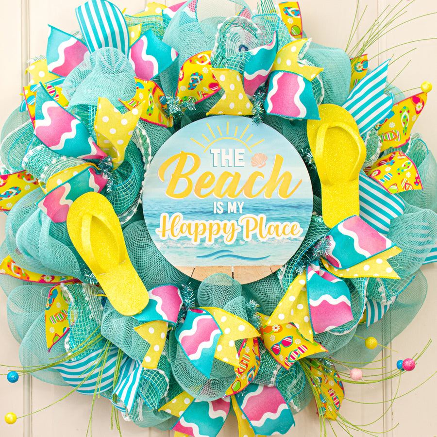9.4" Round Waterproof Sign: Beach is my Happy Place Lifestyle Photo