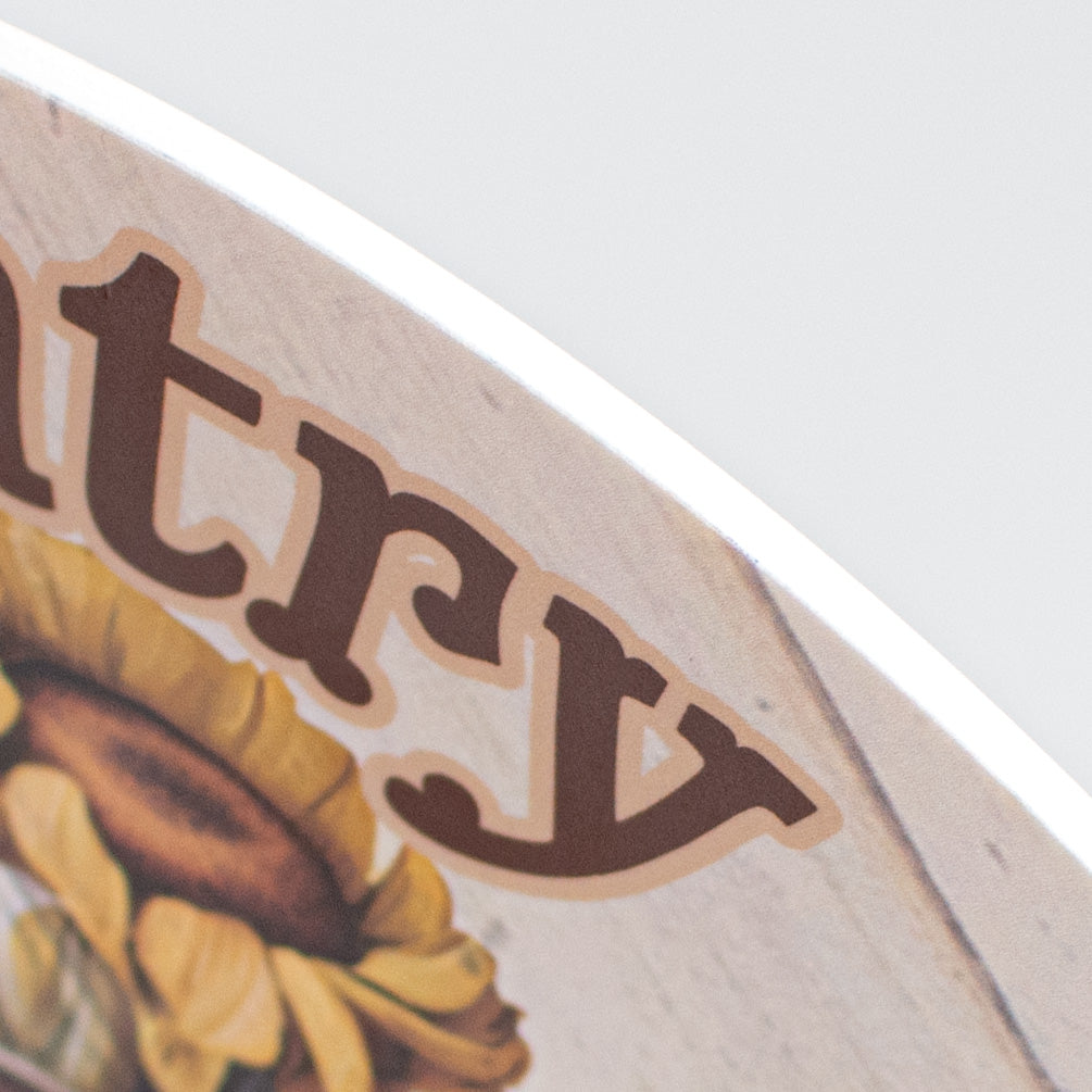 9.4" Round Waterproof Sign: Cowboy Country Sunflower Cowboy Boots detail photo 3