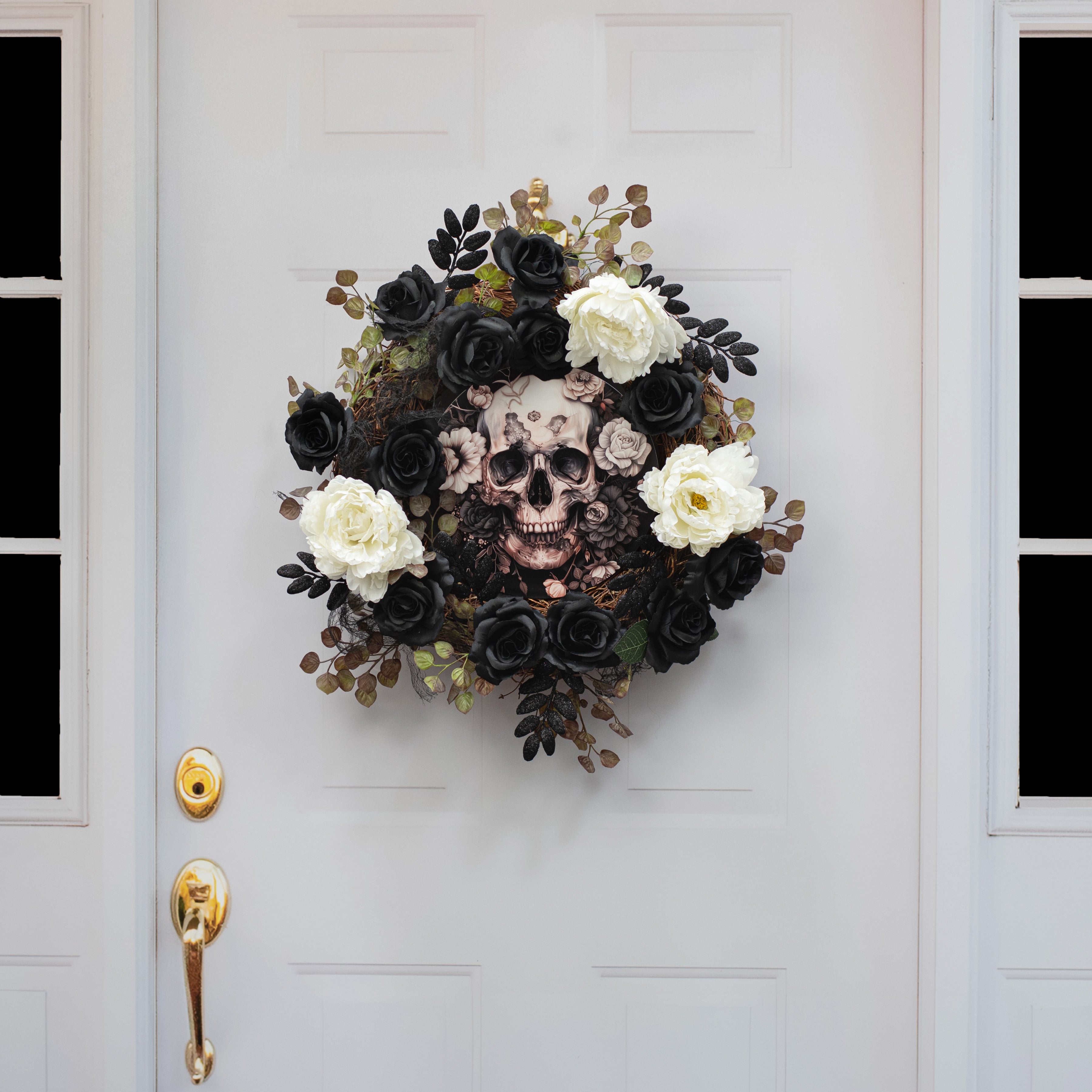 10.5" Round Waterproof Sign: Cream & Gray Floral Skull detail photo 4