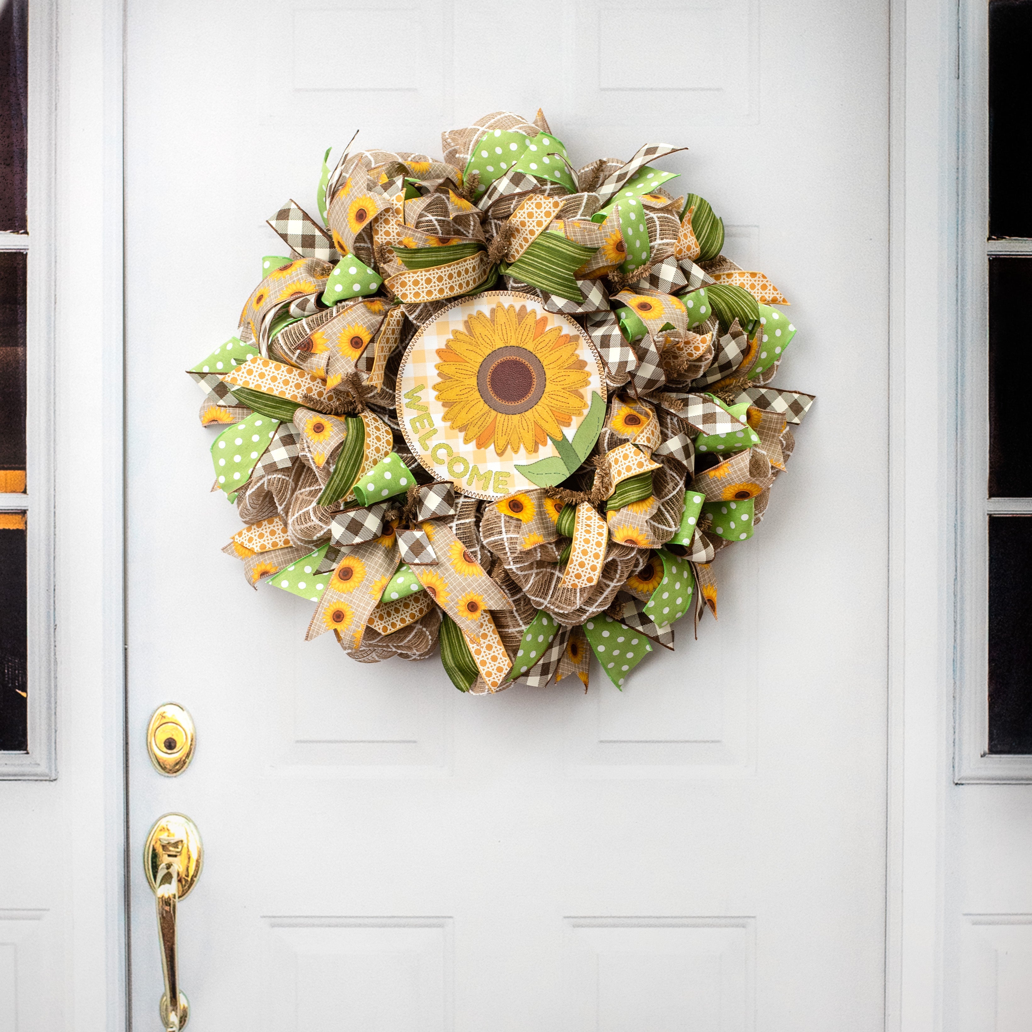 9.4" Round Waterproof Sign: Cross Stitch Fabric Sunflower detail photo 4