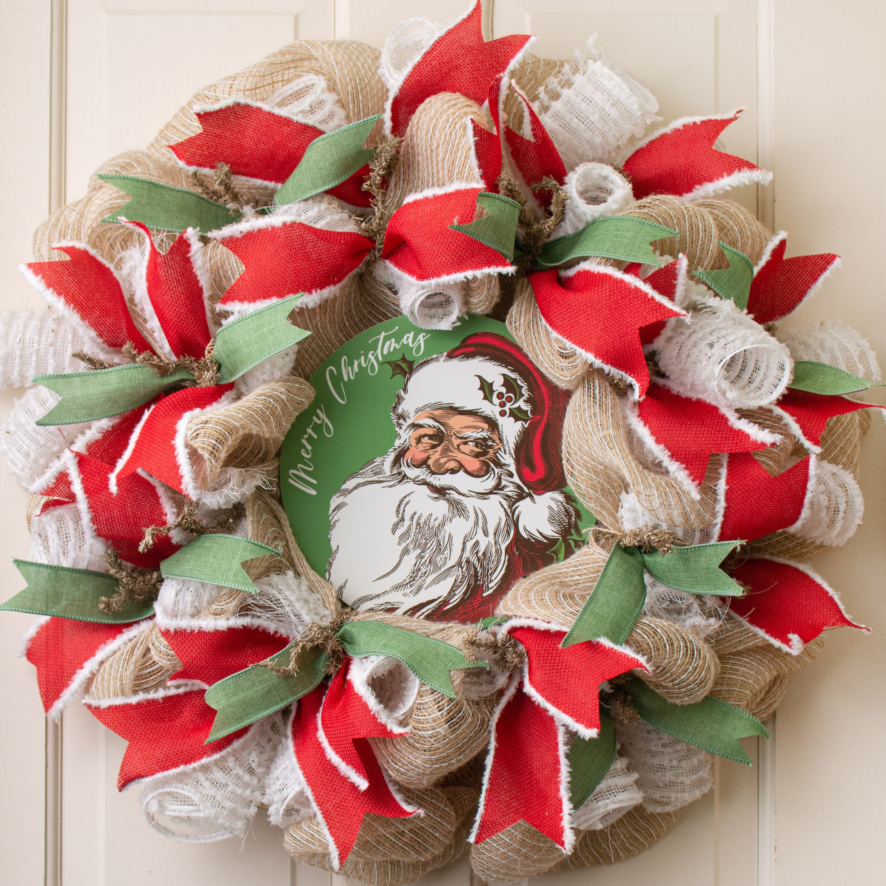 9.4" Round Waterproof Sign: Green Santa Claus Etching Lifestyle Photo