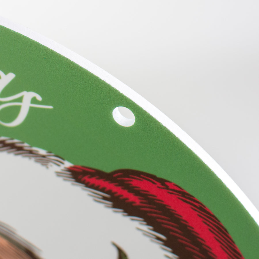 9.4" Round Waterproof Sign: Green Santa Claus Etching detail photo 3