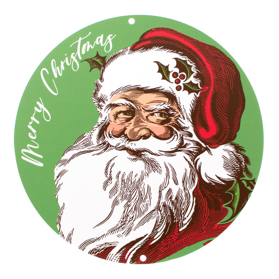 9.4" Round Waterproof Sign: Green Santa Claus Etching Item Number: CD0871AP