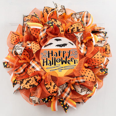 9.4" Round Waterproof Sign: Happy Halloween Candy Corn Lifestyle Photo