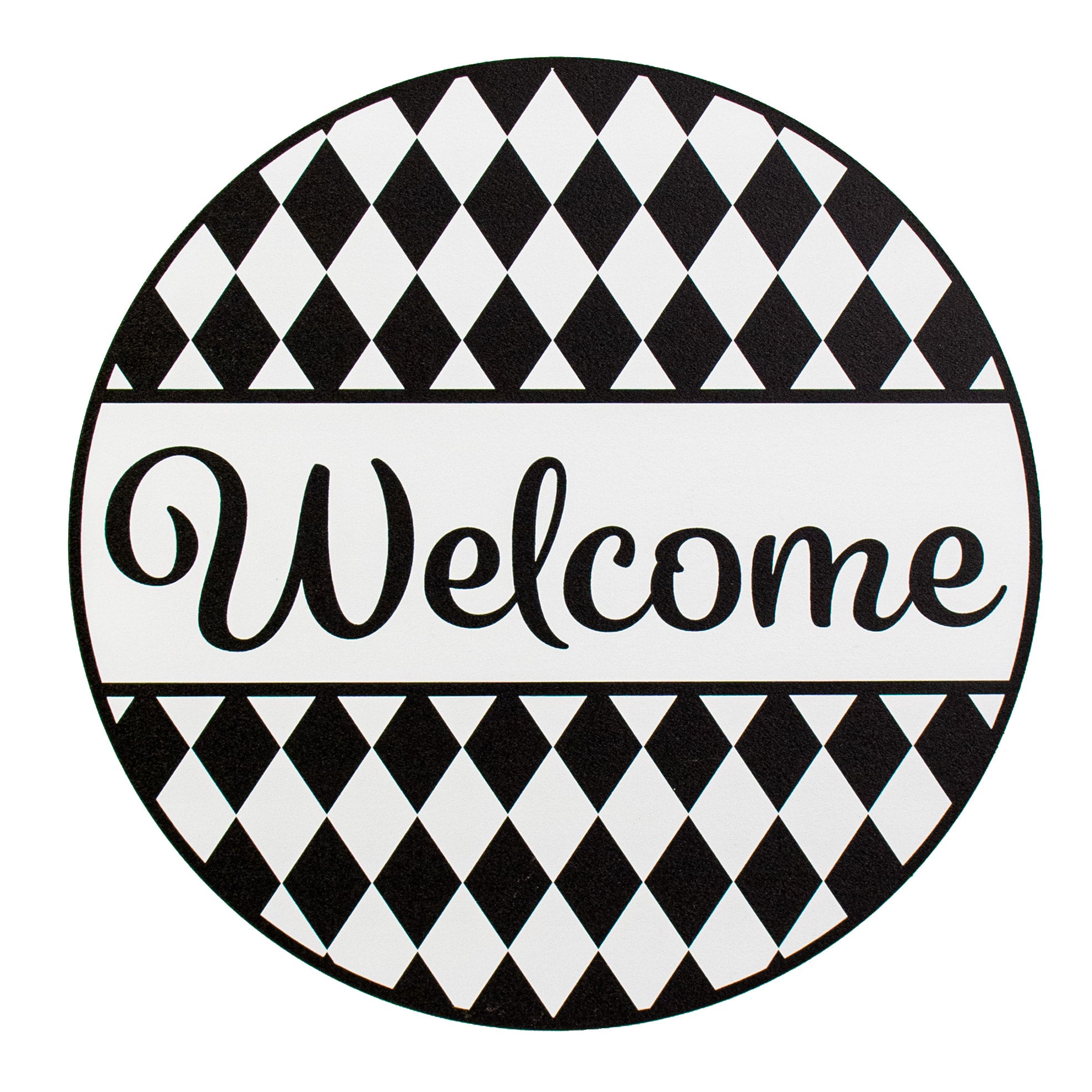 9.4" Round Waterproof Sign: Harlequin Welcome Item Number: CD0925NH