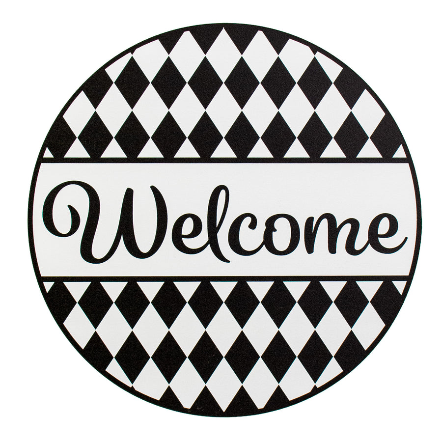 9.4" Round Waterproof Sign: Harlequin Welcome Item Number: CD0925NH