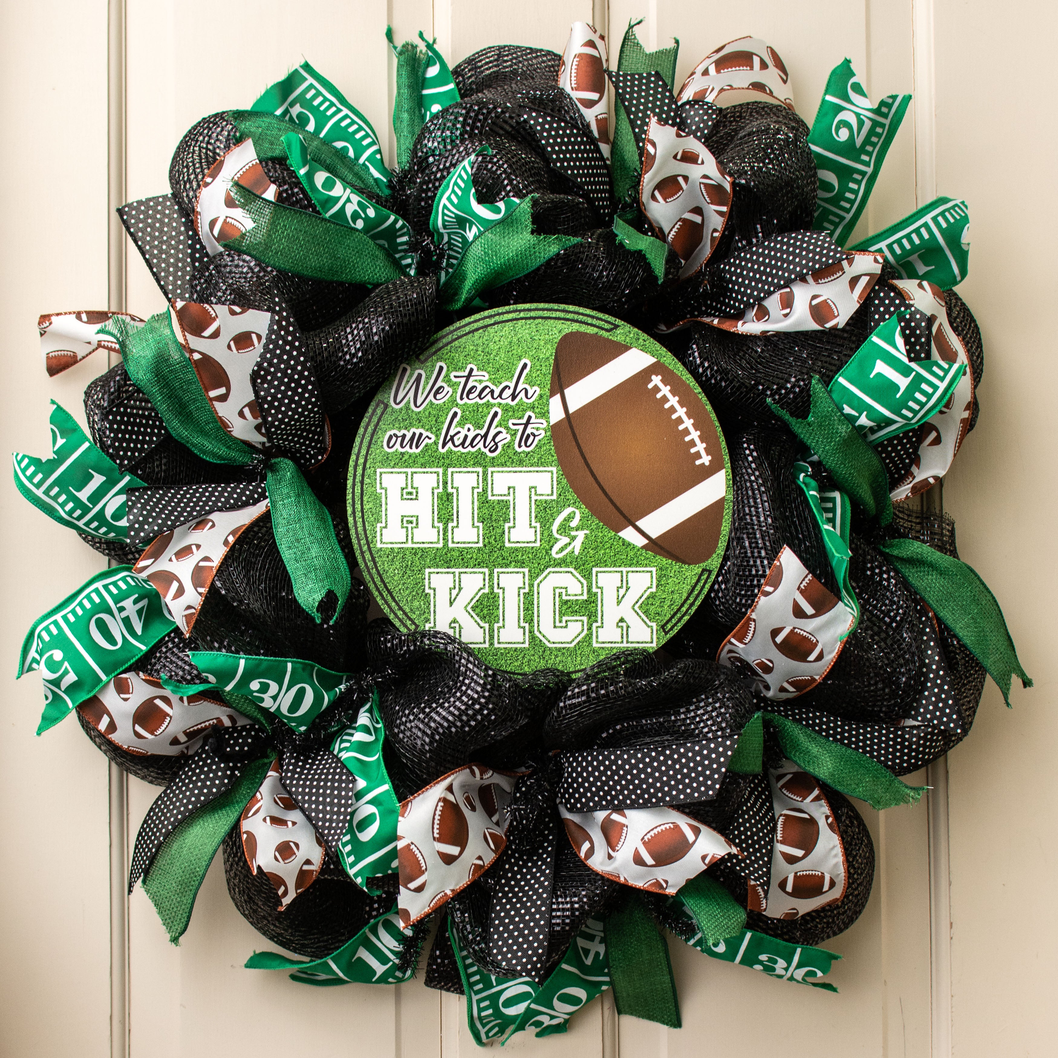 9.4" Round Waterproof Sign: Hit and Kick Football Lifestyle Photo