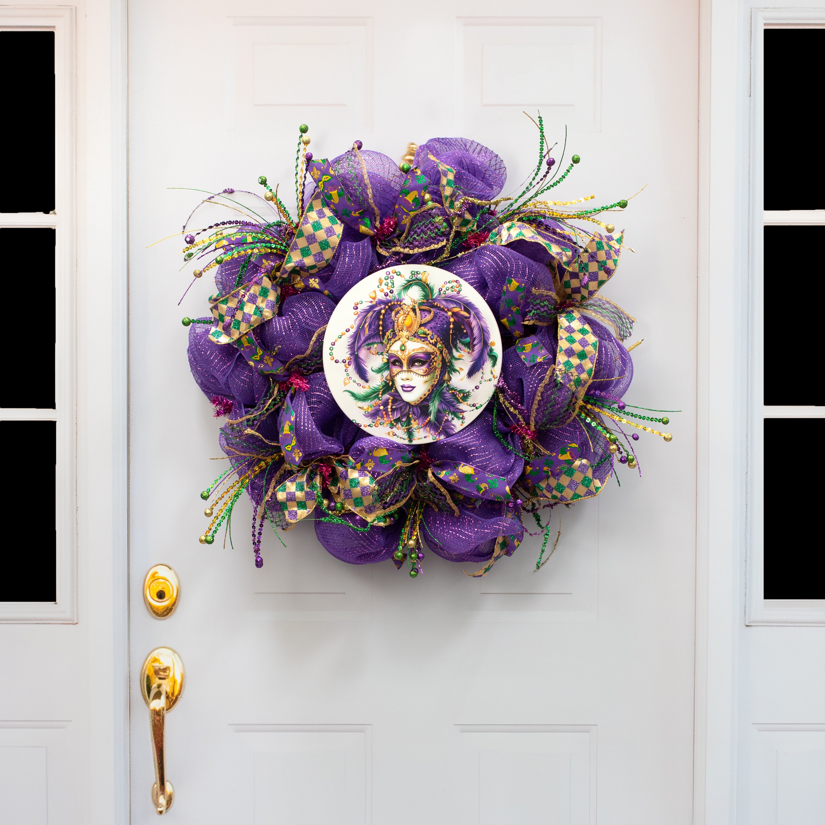 10.5" Round Waterproof Sign: Mardi Gras Jester Lady Face detail photo 4