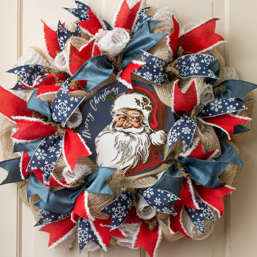 9.4" Round Waterproof Sign: Navy Santa Claus Etching Lifestyle Photo