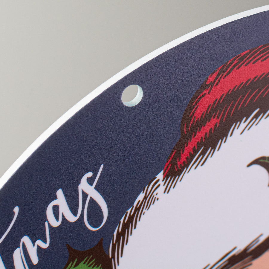 9.4" Round Waterproof Sign: Navy Santa Claus Etching detail photo 3