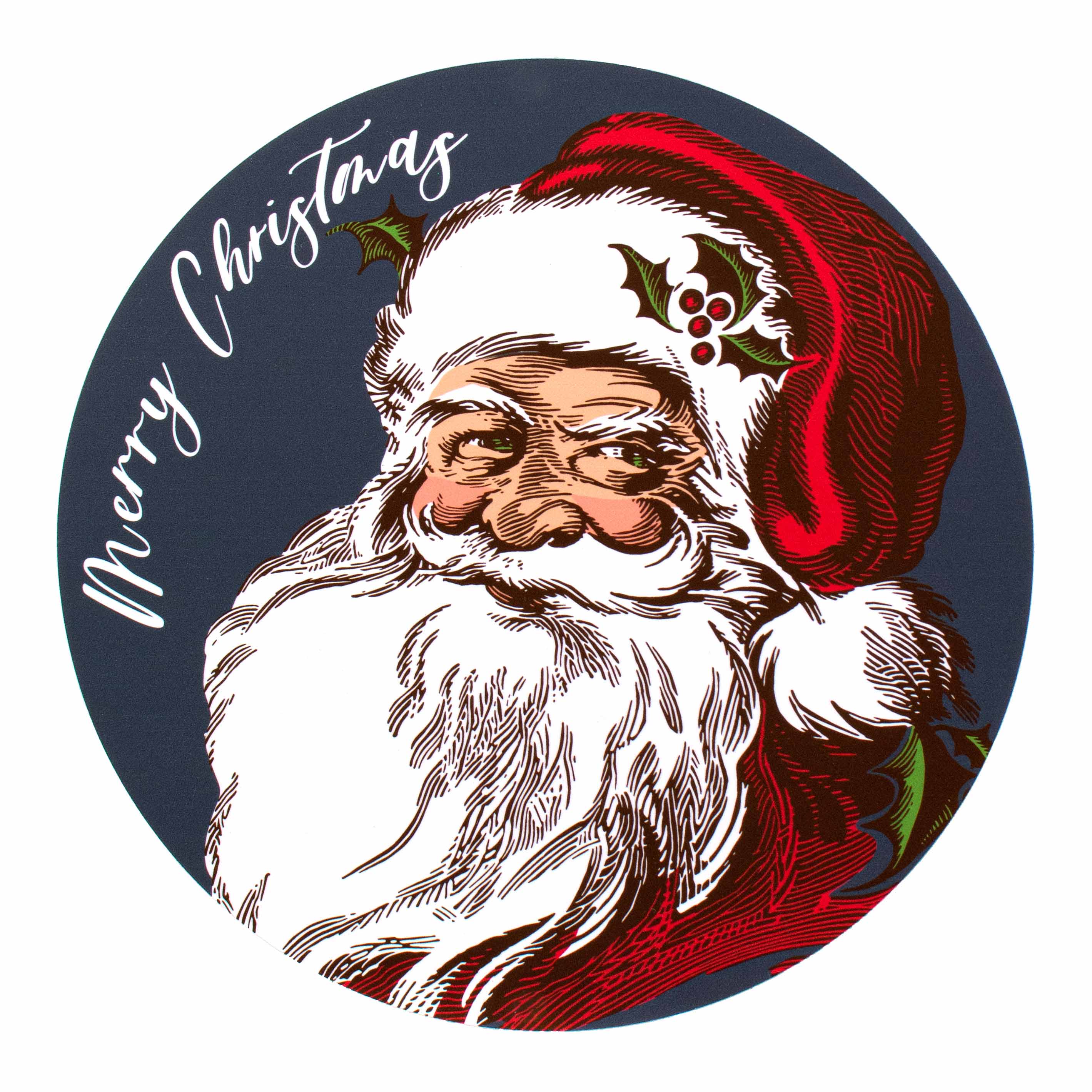 9.4" Round Waterproof Sign: Navy Santa Claus Etching