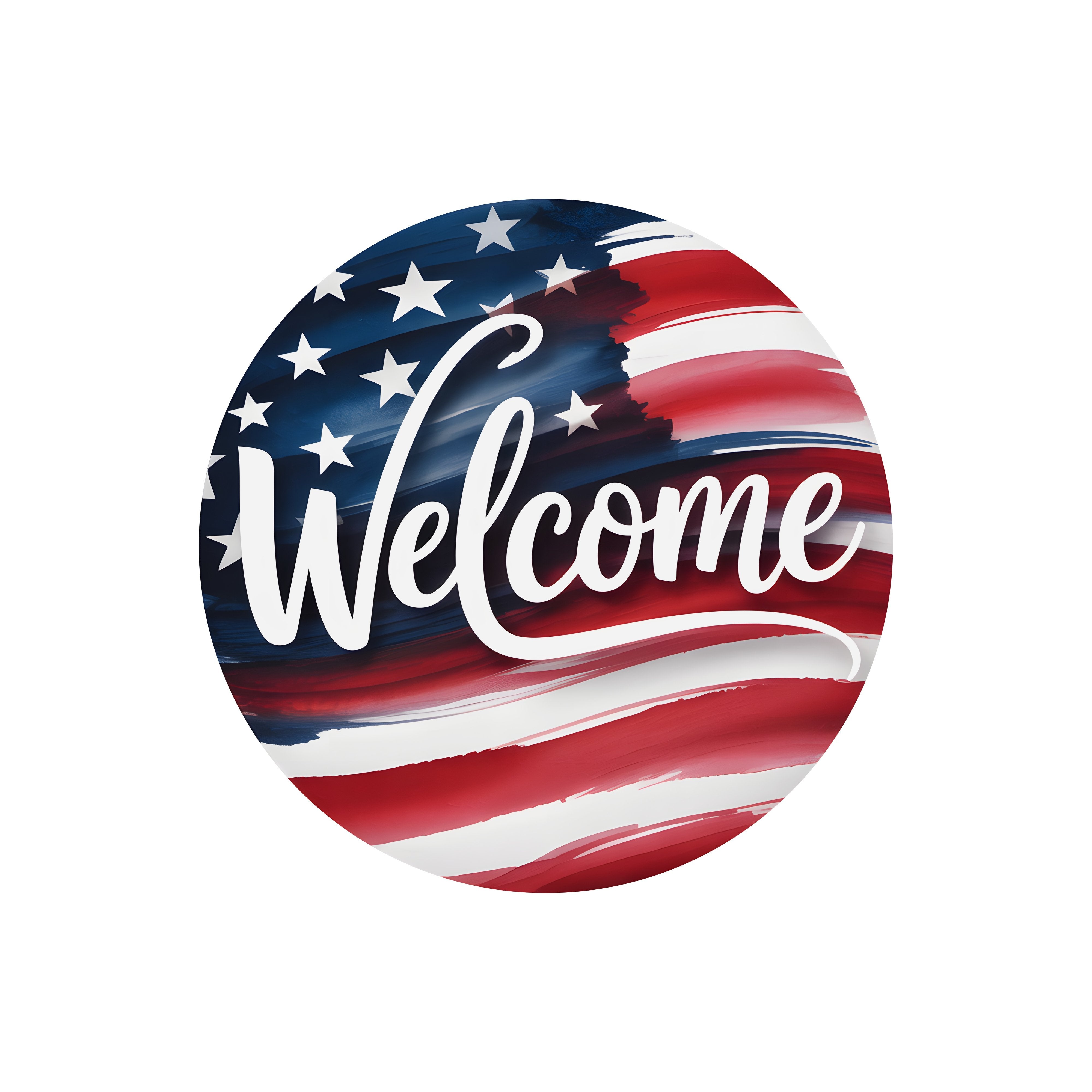 6" Round Waterproof Sign: Patriotic American Flag Welcome Item Number: CD1366NH-060
