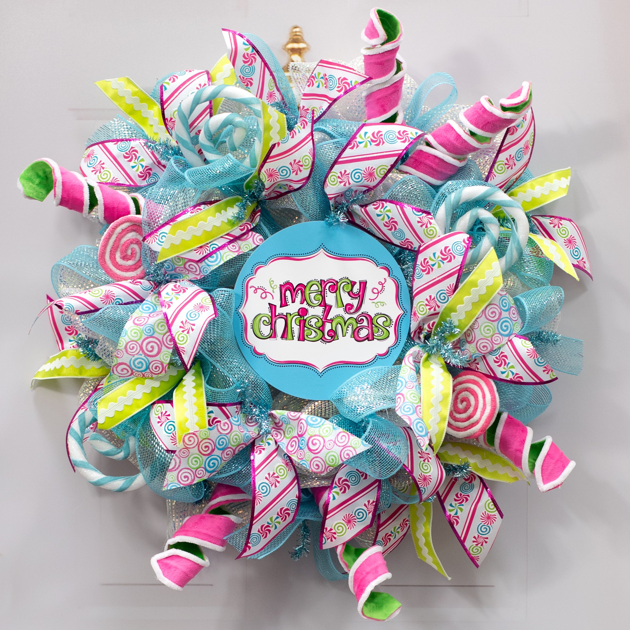 8.5" Round Waterproof Sign: Pink & Blue Merry Christmas Lifestyle Photo