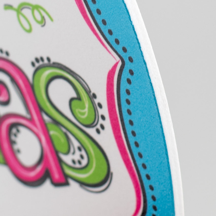 8.5" Round Waterproof Sign: Pink & Blue Merry Christmas detail photo 3