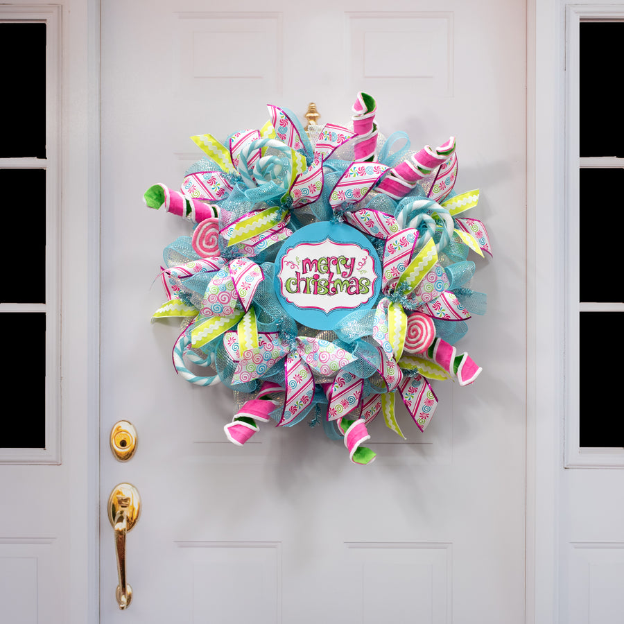8.5" Round Waterproof Sign: Pink & Blue Merry Christmas detail photo 4