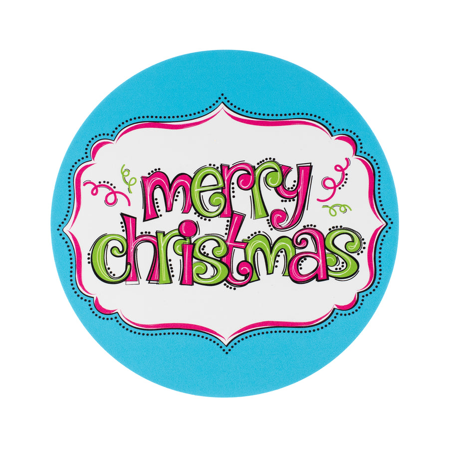 8.5" Round Waterproof Sign: Pink & Blue Merry Christmas Item Number: CD1155NH