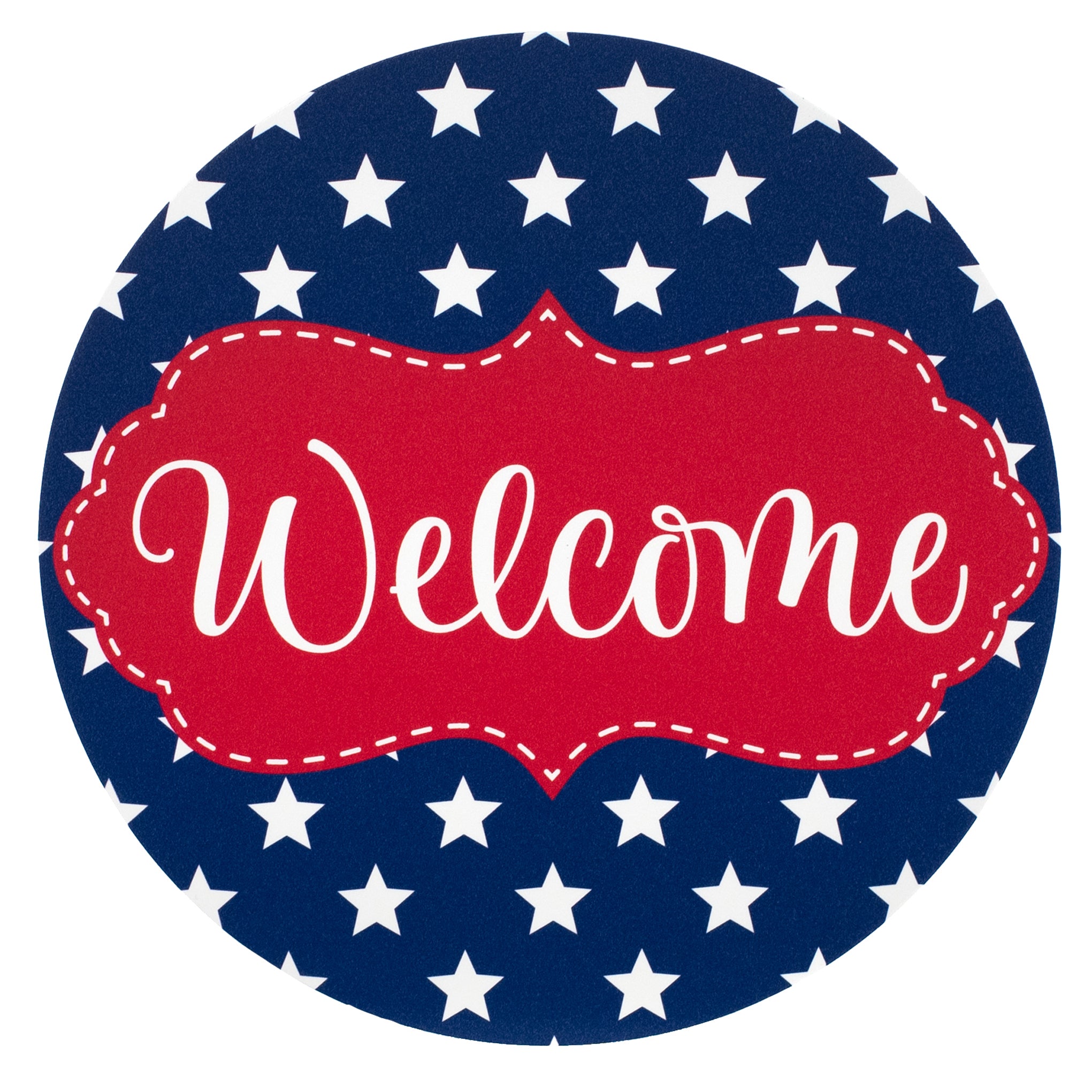 10.5" Round Waterproof Sign: Scalloped Welcome Patriotic Stars Item Number: CD1133NH
