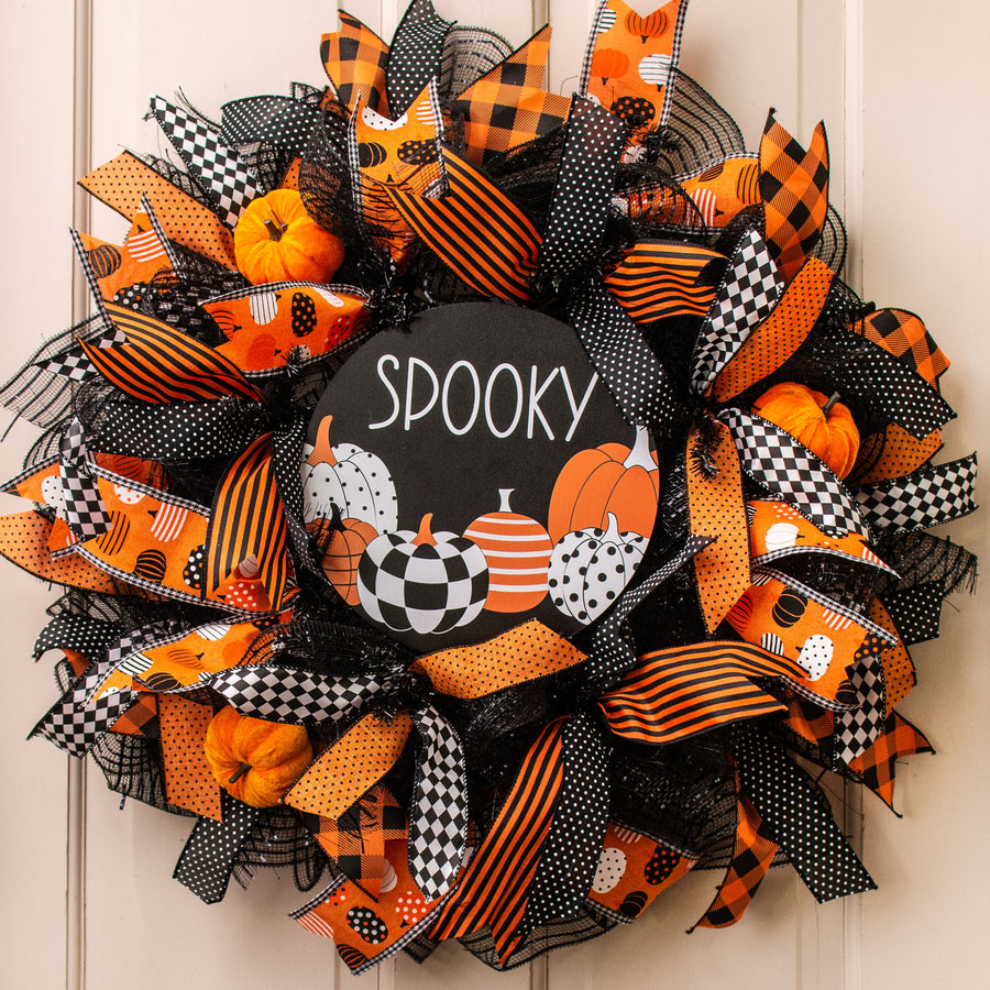 9.4" Round Waterproof Sign: Spooky Pattern Pumpkins Lifestyle Photo