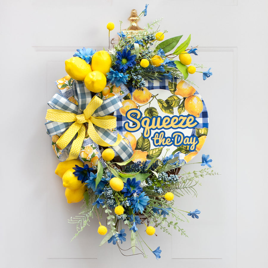 10.5" Round Waterproof Sign: Squeeze the Day Lemons Lifestyle Photo