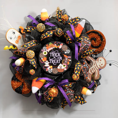 8.5" Round Waterproof Sign: Trick or Treat Candy Lifestyle Photo