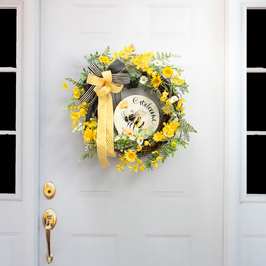 8.5" Round Waterproof Sign: Watercolor Welcome Bee detail photo 4