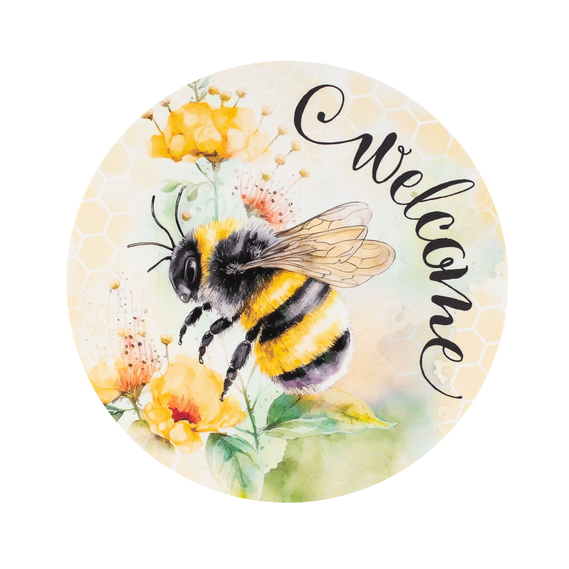 8.5" Round Waterproof Sign: Watercolor Welcome Bee Item Number: CD1152NH