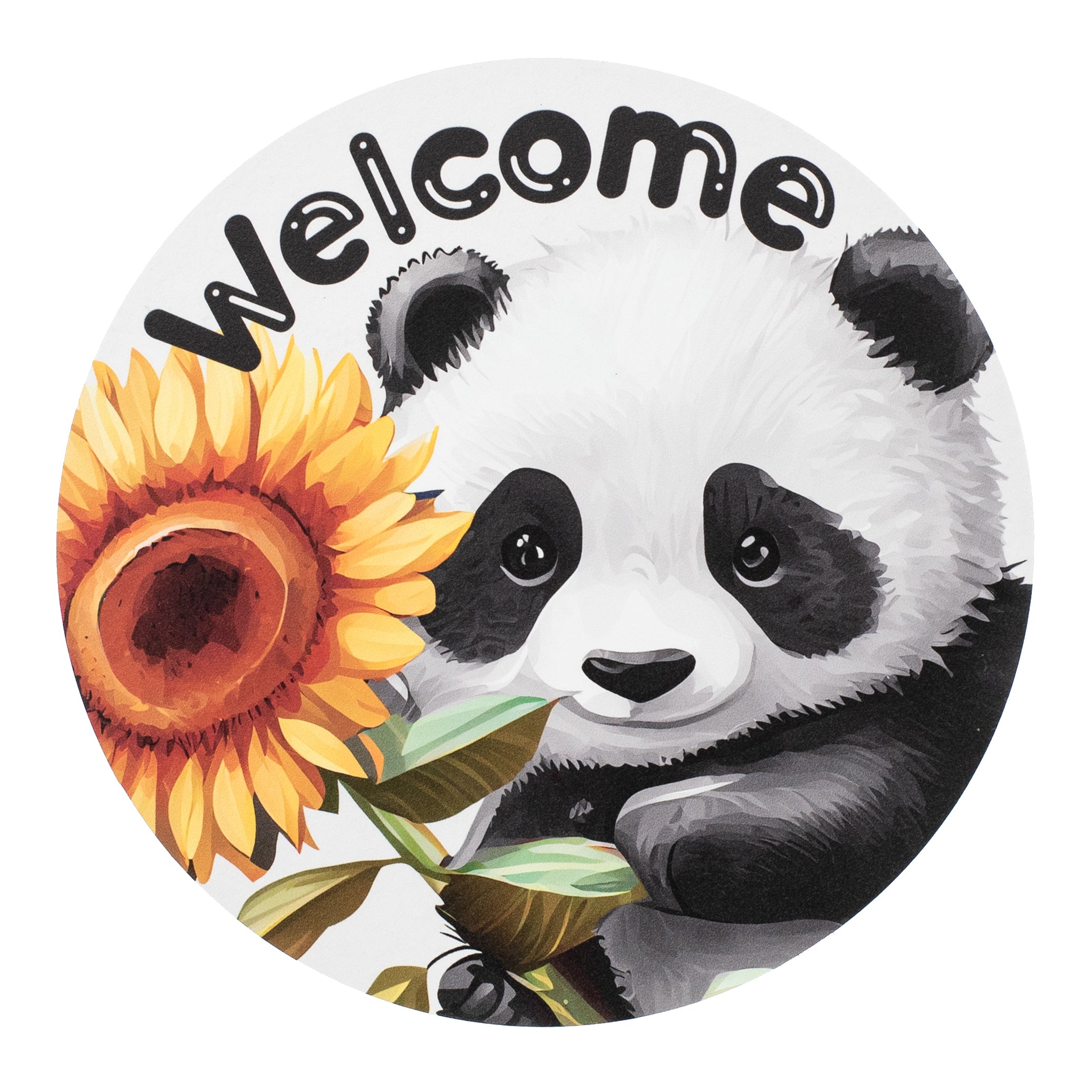 9.4" Round Waterproof Sign: Welcome Sunflower Panda Item Number: CD1105NH