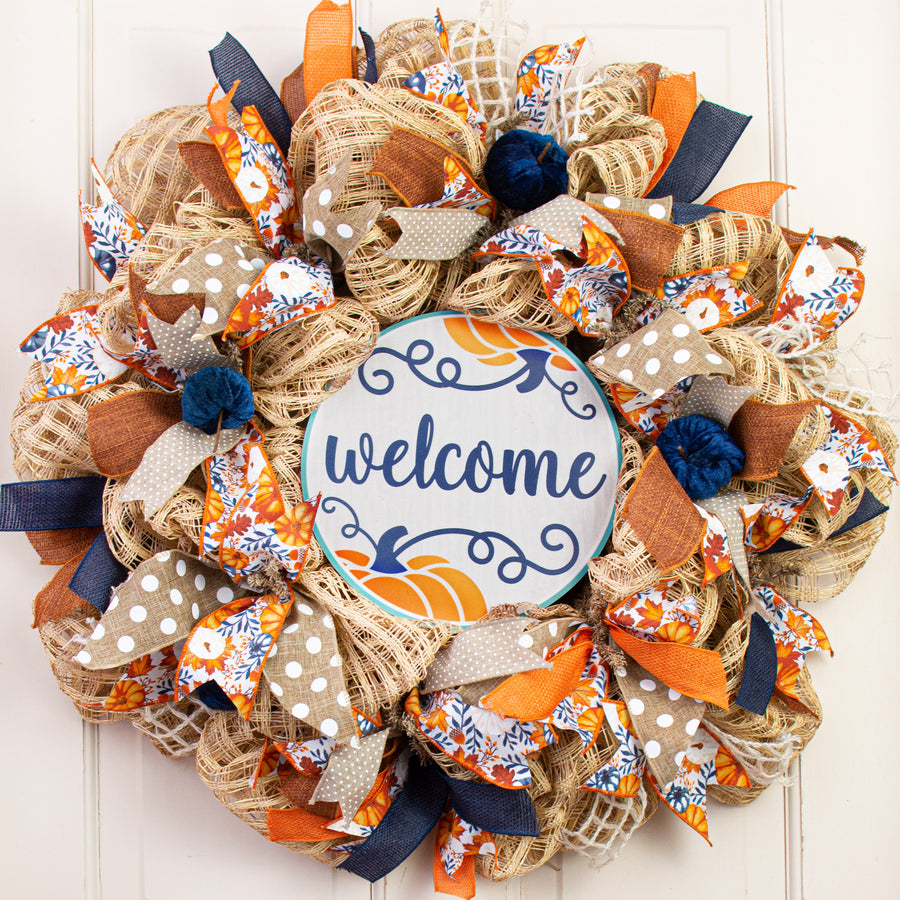 9.4" Round Waterproof Sign: Welcome Teal Pumpkin Lifestyle Photo