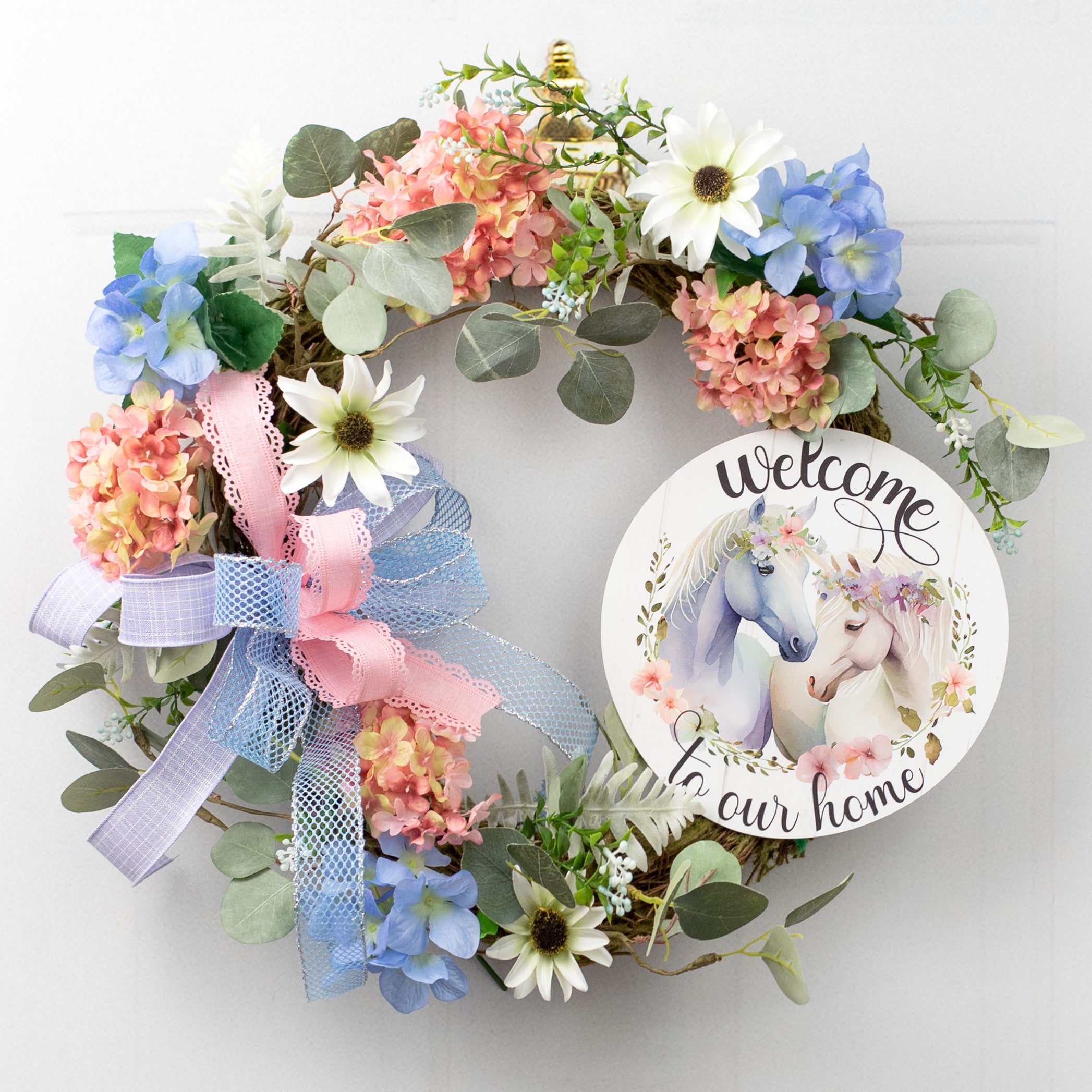 9.4" Round Waterproof Sign: Welcome to our Home Horses Lifestyle Photo