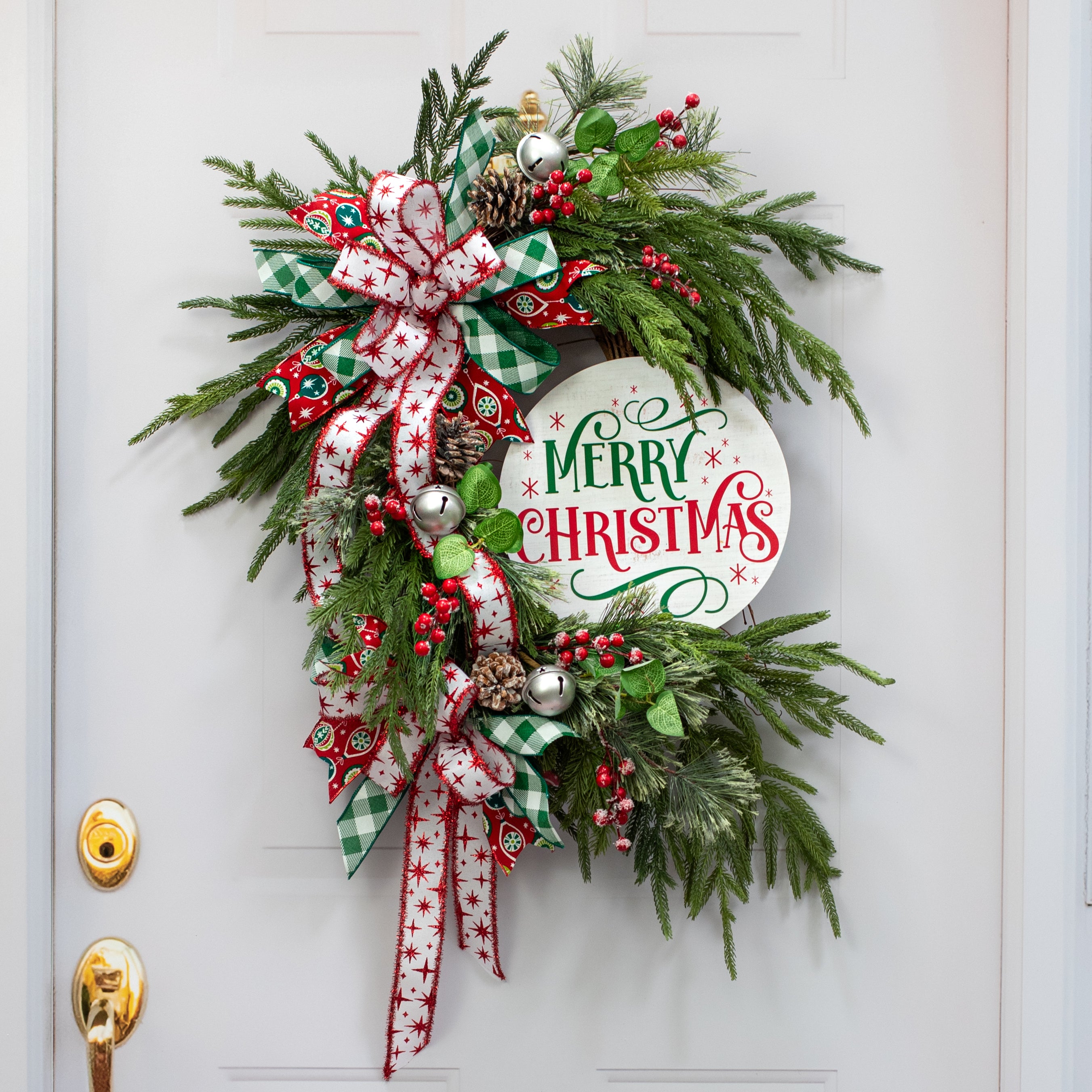 10.5" Round Waterproof Sign: White Wood Merry Christmas Lifestyle Photo