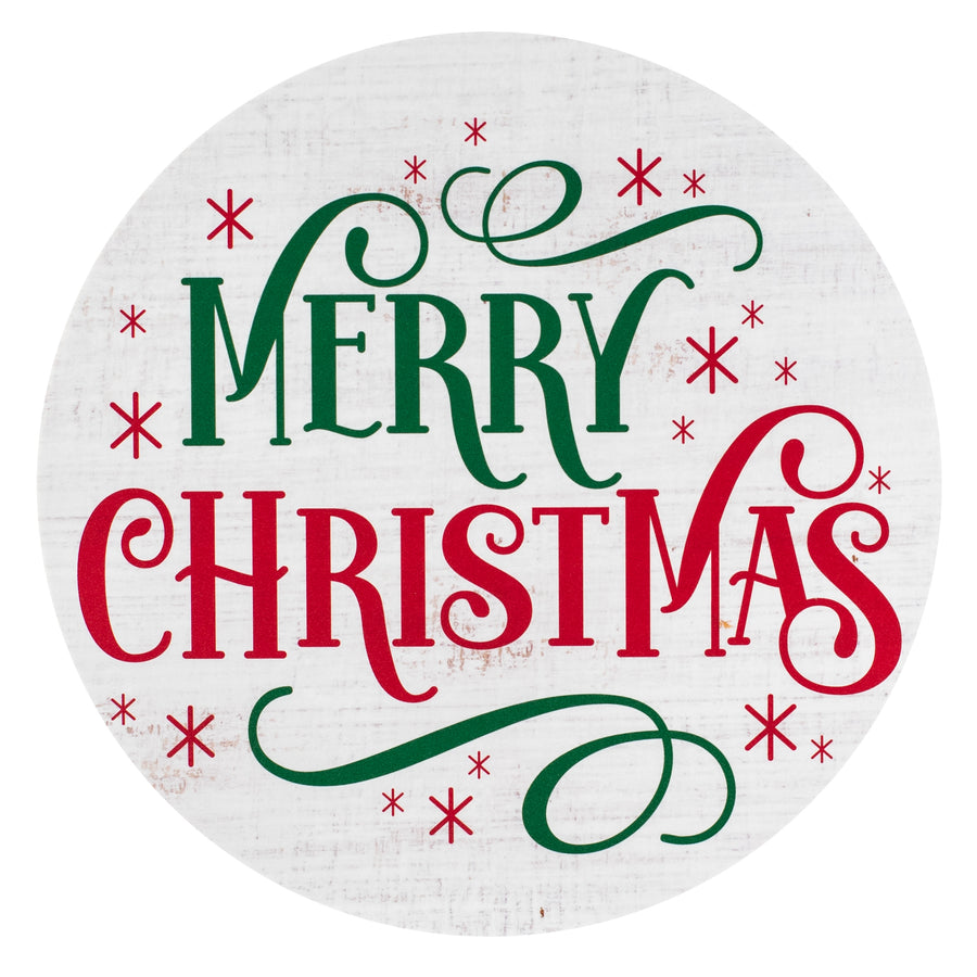 10.5" Round Waterproof Sign: White Wood Merry Christmas Item Number: CD1164NH