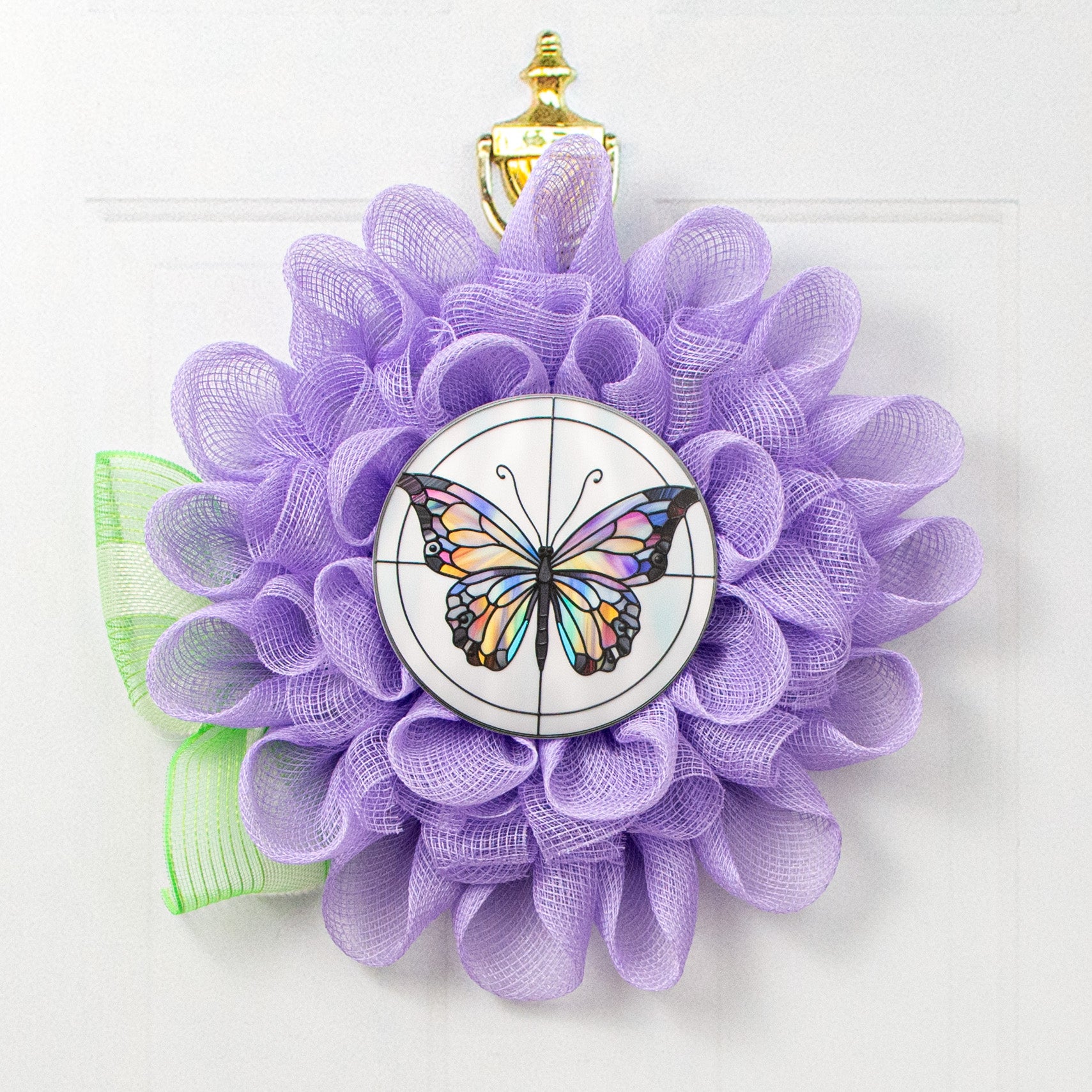 8.5" Round Waterproof Accent: Stained Glass Butterfly Lavender Lifestyle Photo
