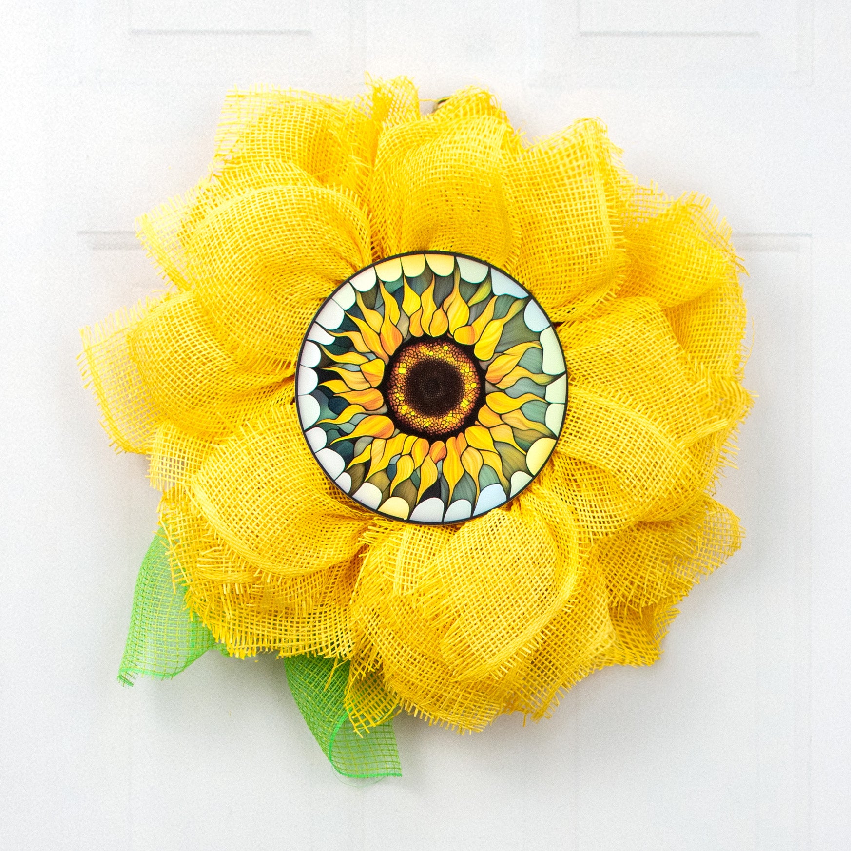8.5" Round Waterproof Accent: Stained Glass Sunflower Head Lifestyle Photo