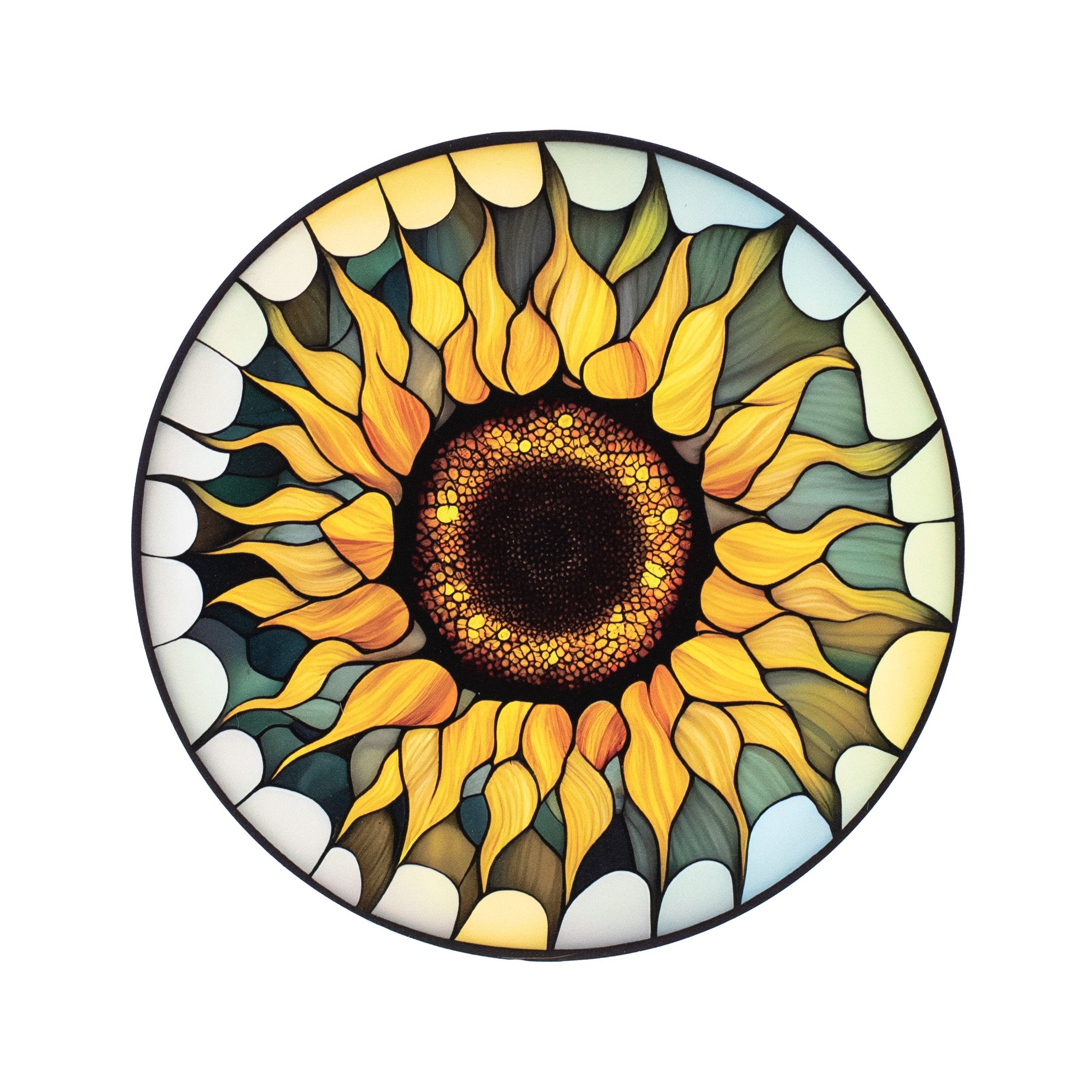 8.5" Round Waterproof Accent: Stained Glass Sunflower Head Item Number: CD1063NH