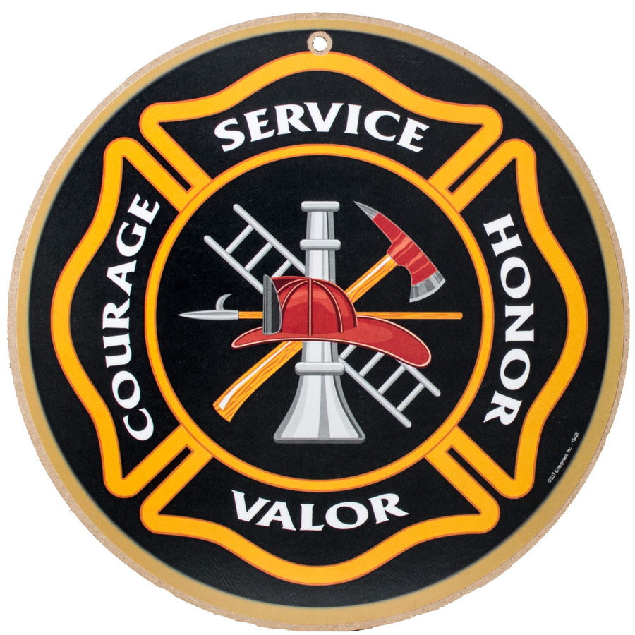 10" Round Wooden Sign: Fire Fighter Shield Item Number: 15428