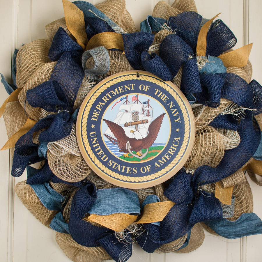 10" Round Wooden Sign: Navy Lifestyle Photo