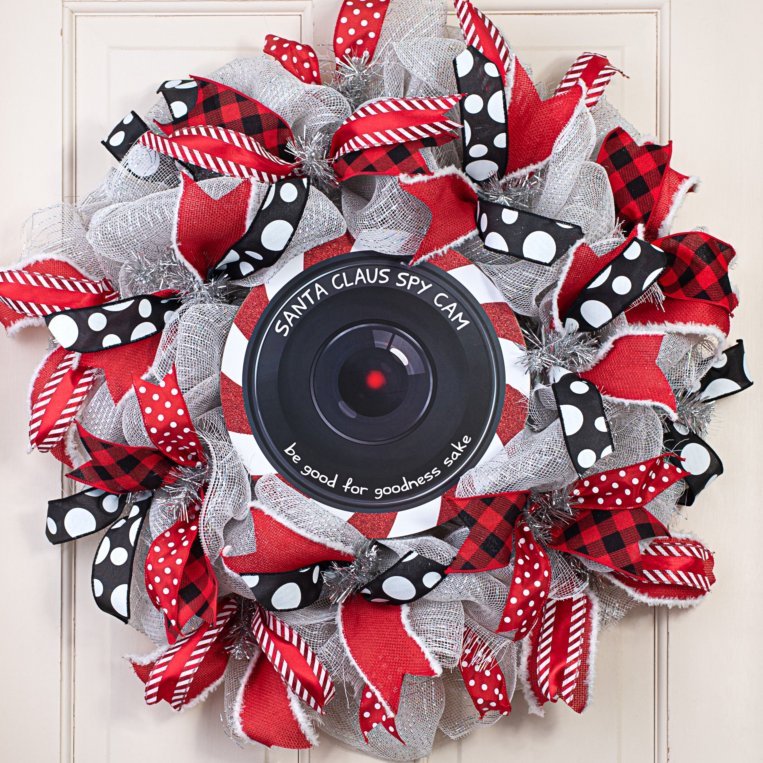 10.5" Round Wooden Sign: Santa Claus Spy Cam Lifestyle Photo