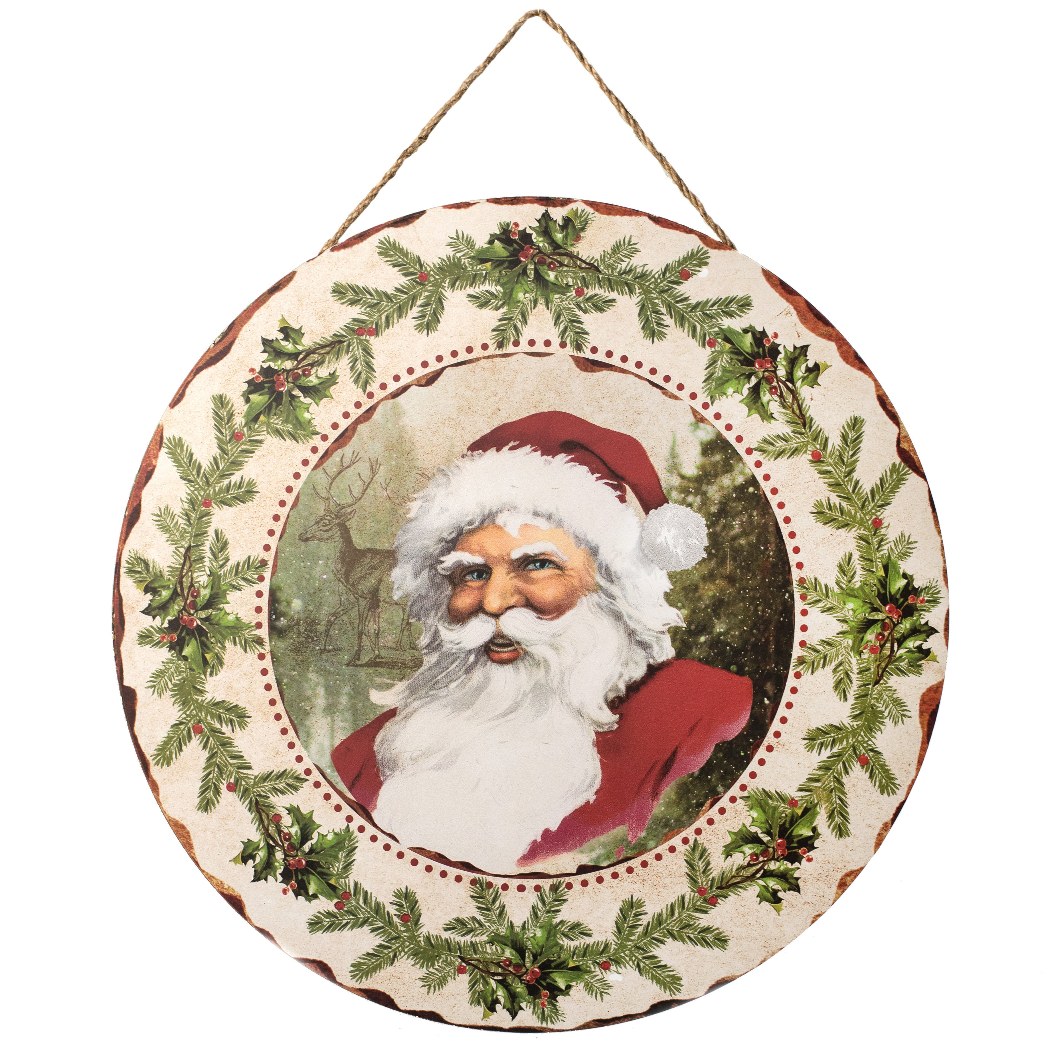 15" Round Wooden Sign: Vintage Santa Item Number: AP7069