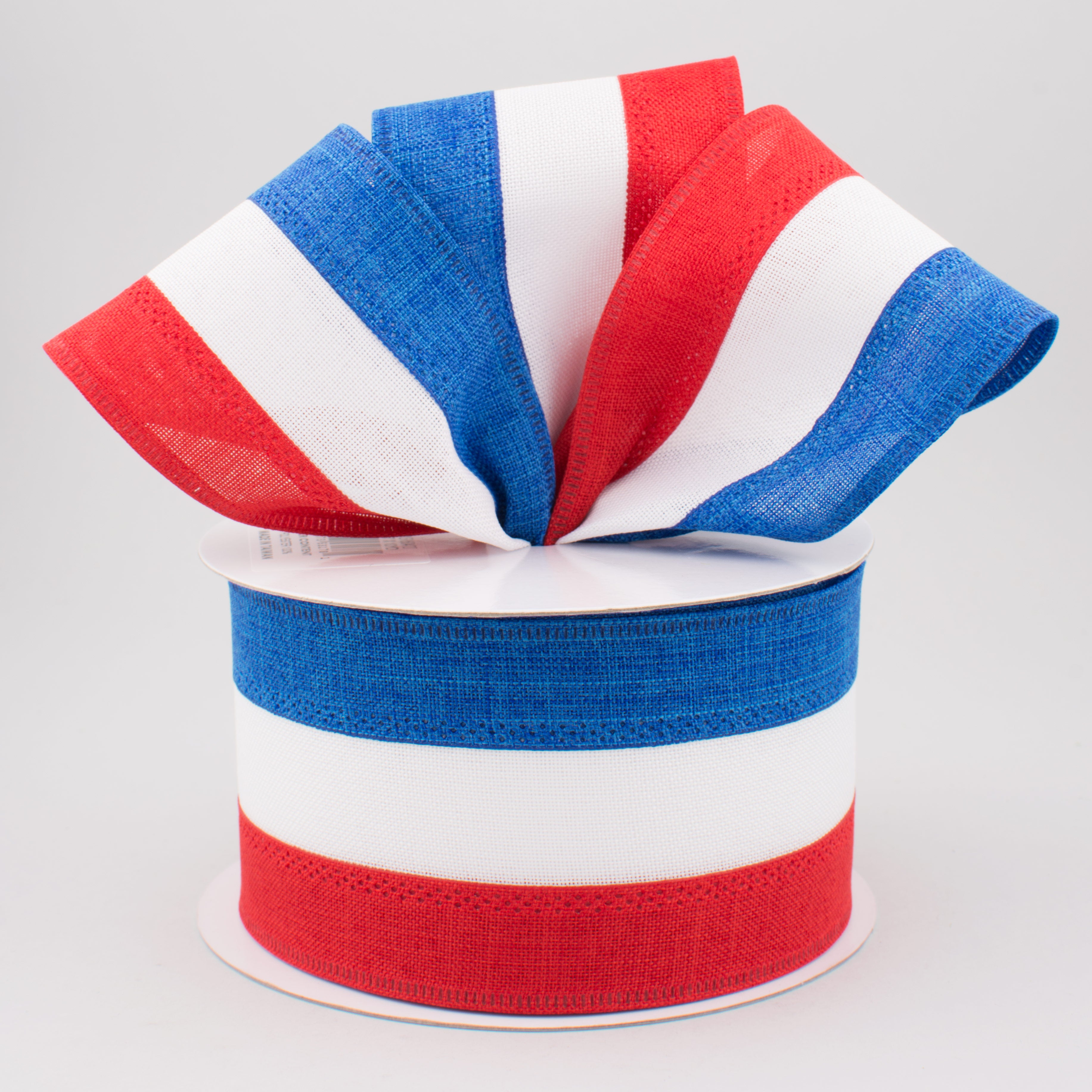 2.5" Royal Burlap Patriotic Stripe Ribbon: Red, White & Blue (10 Yards) Lifestyle Photo
