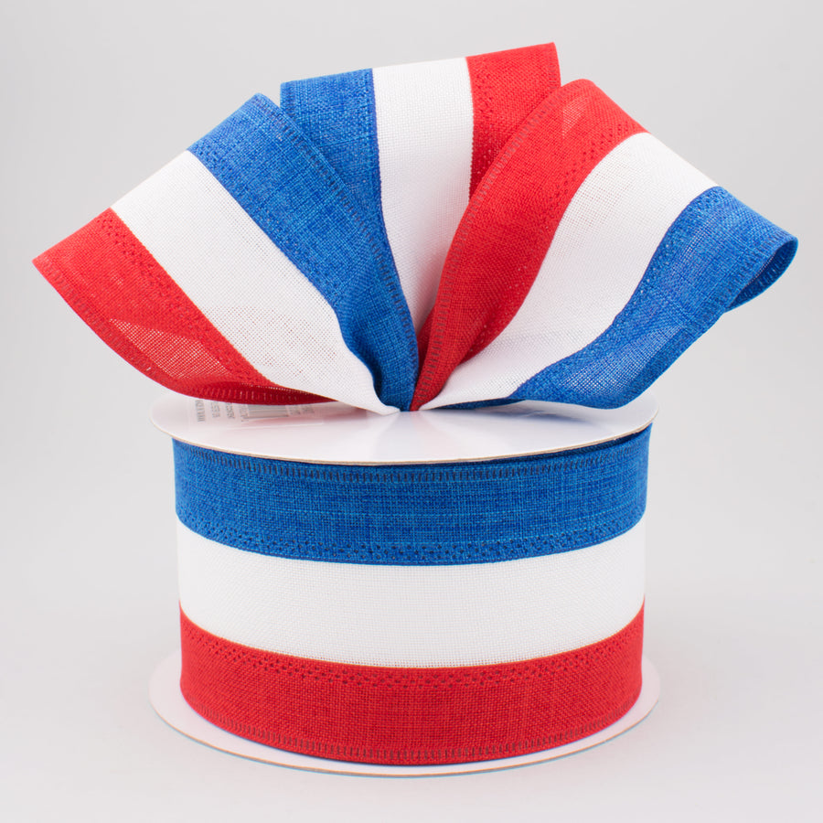 2.5" Royal Burlap Patriotic Stripe Ribbon: Red, White & Blue (10 Yards) Lifestyle Photo