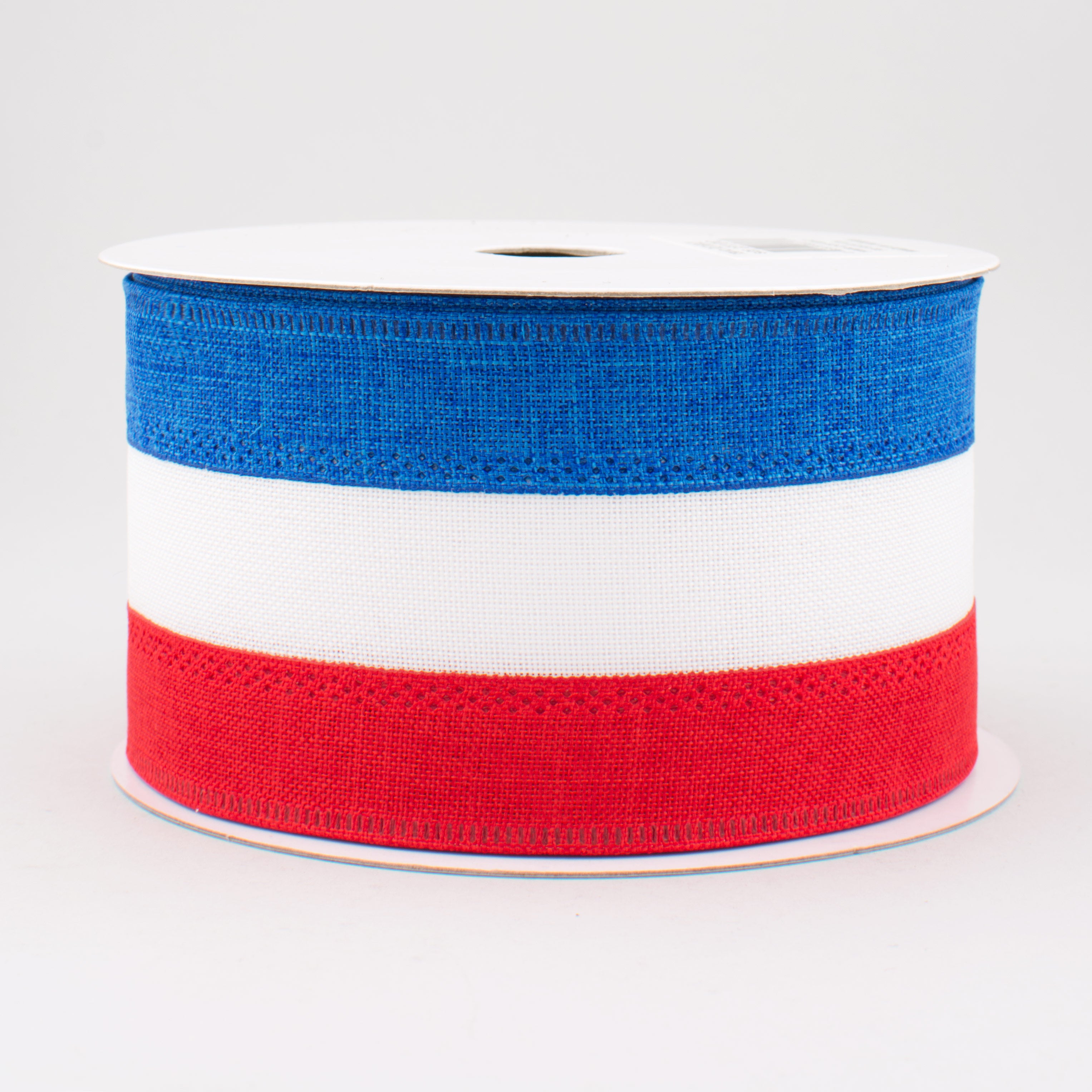 2.5" Royal Burlap Patriotic Stripe Ribbon: Red, White & Blue (10 Yards)