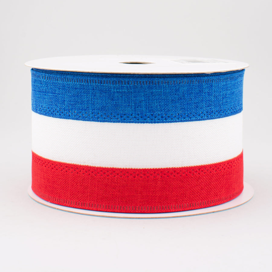 2.5" Royal Burlap Patriotic Stripe Ribbon: Red, White & Blue (10 Yards)