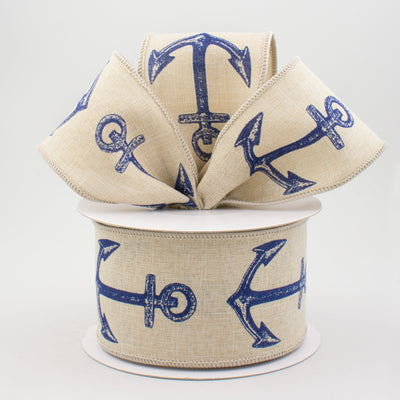 2.5" Royal Canvas Bold Anchor Ribbon: Natural & Navy (10 Yards) Lifestyle Photo