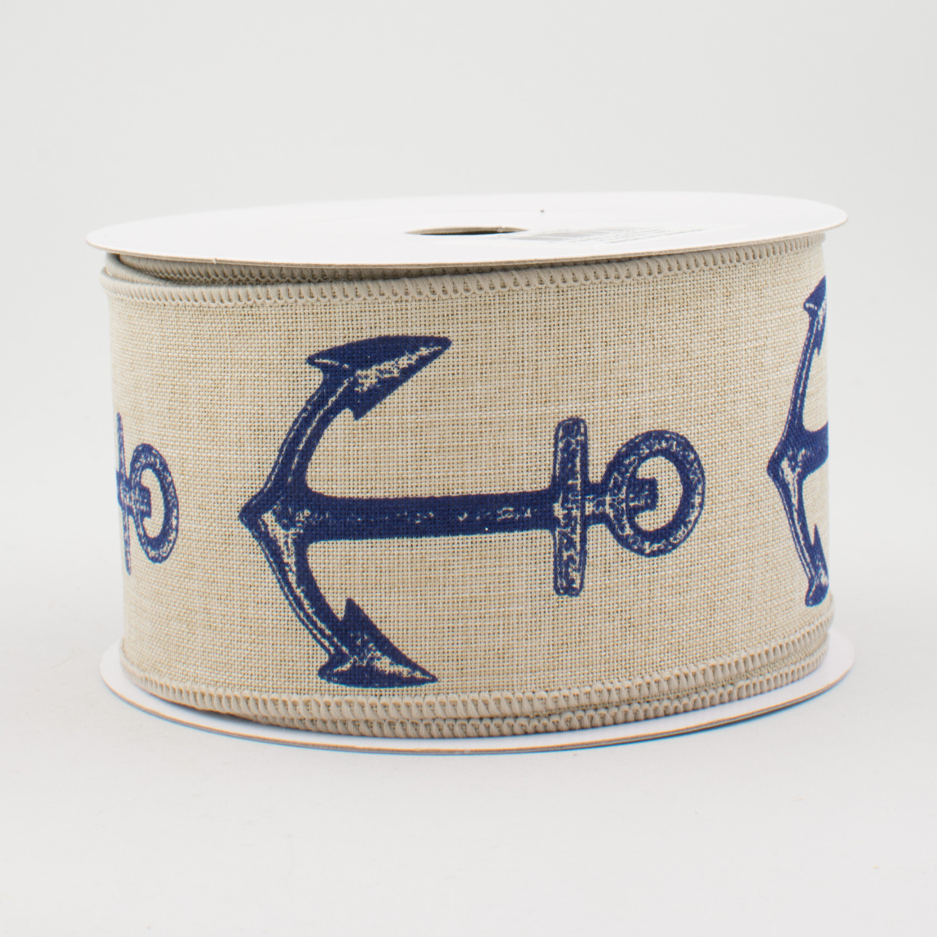 2.5" Royal Canvas Bold Anchor Ribbon: Natural & Navy (10 Yards)